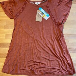Brown and Orange Flutter Sleeve Relaxed Tee